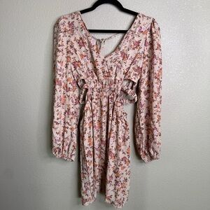 No Comment Floral Cutout Long Sleeve Mini Dress – Size L